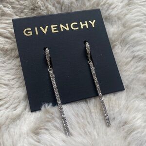 Givenchy Sparkling Silver Linear Dangle Earrings - Crystal Drop Glam